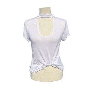 No Comment White Tee T-Shirt with Choker style high neck Small